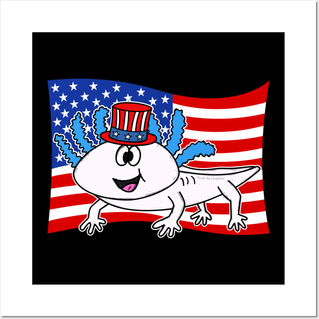 4th July Axolotl American Flag Wall Art by doodlerob